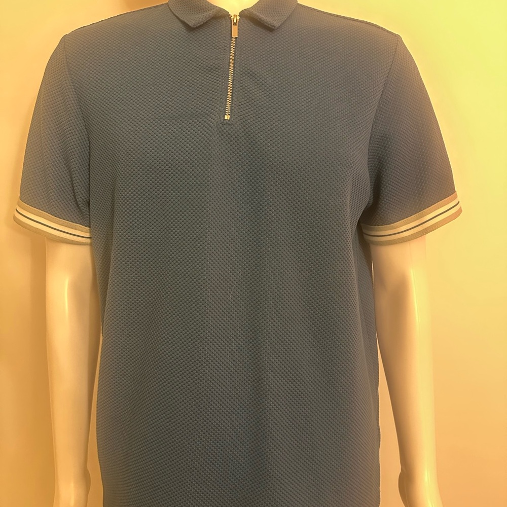 Primark Textured Blue Polo with White Trim